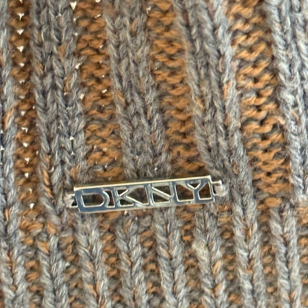 DKNY ribbed knit sweater grey taupe crewneck acrylic knit pullover. M - Picture 7 of 9